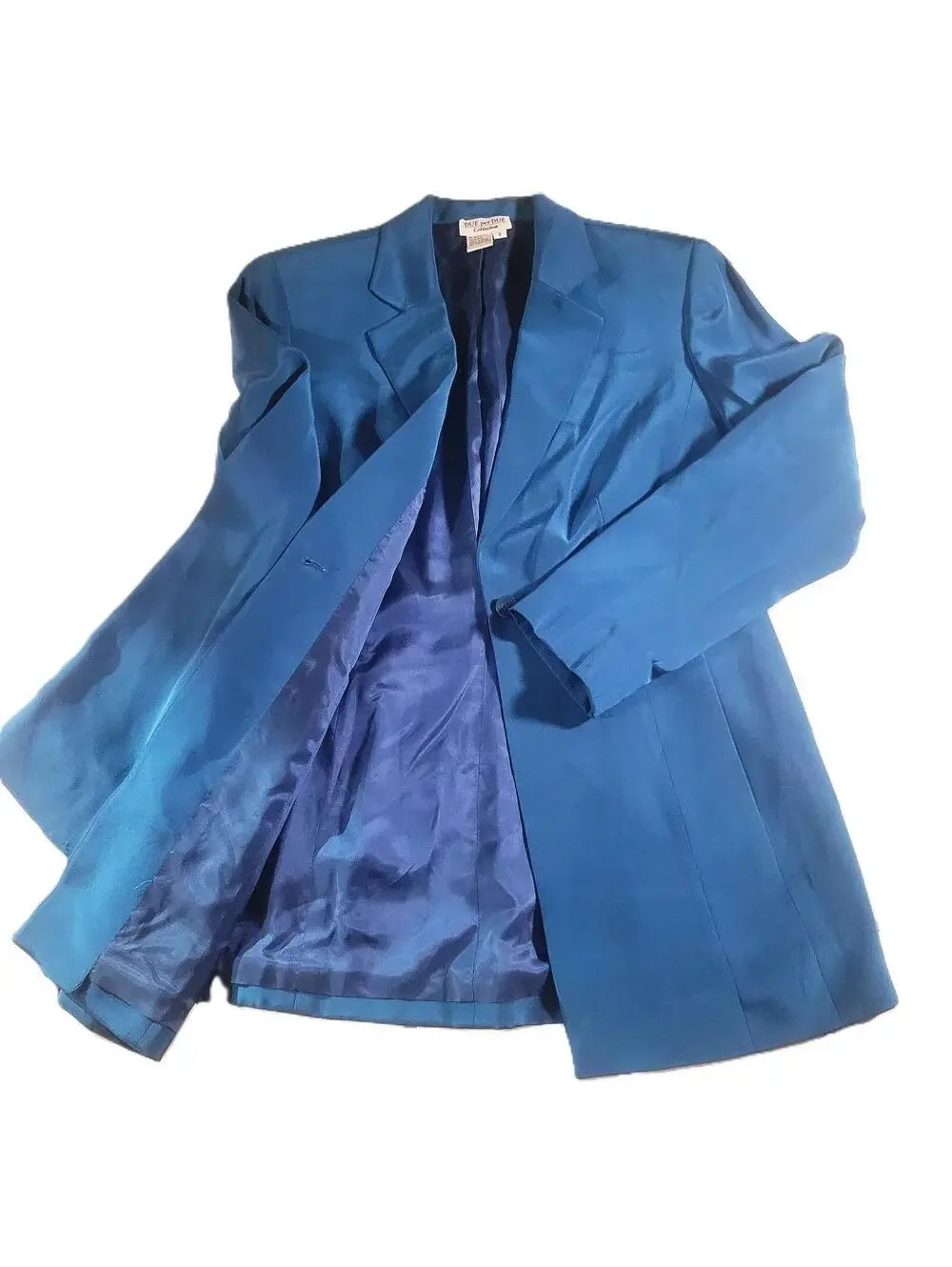 Vintage Due Per Due 100% Silk Saphire Blue Shirt Suit Professional Career - Sz 8